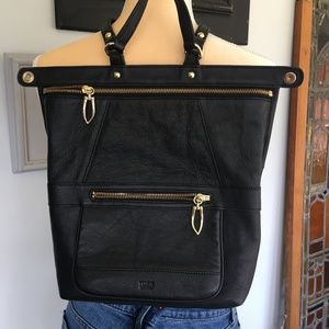 TUSK NYC Black Leather Backpack Gold Tone Hardware